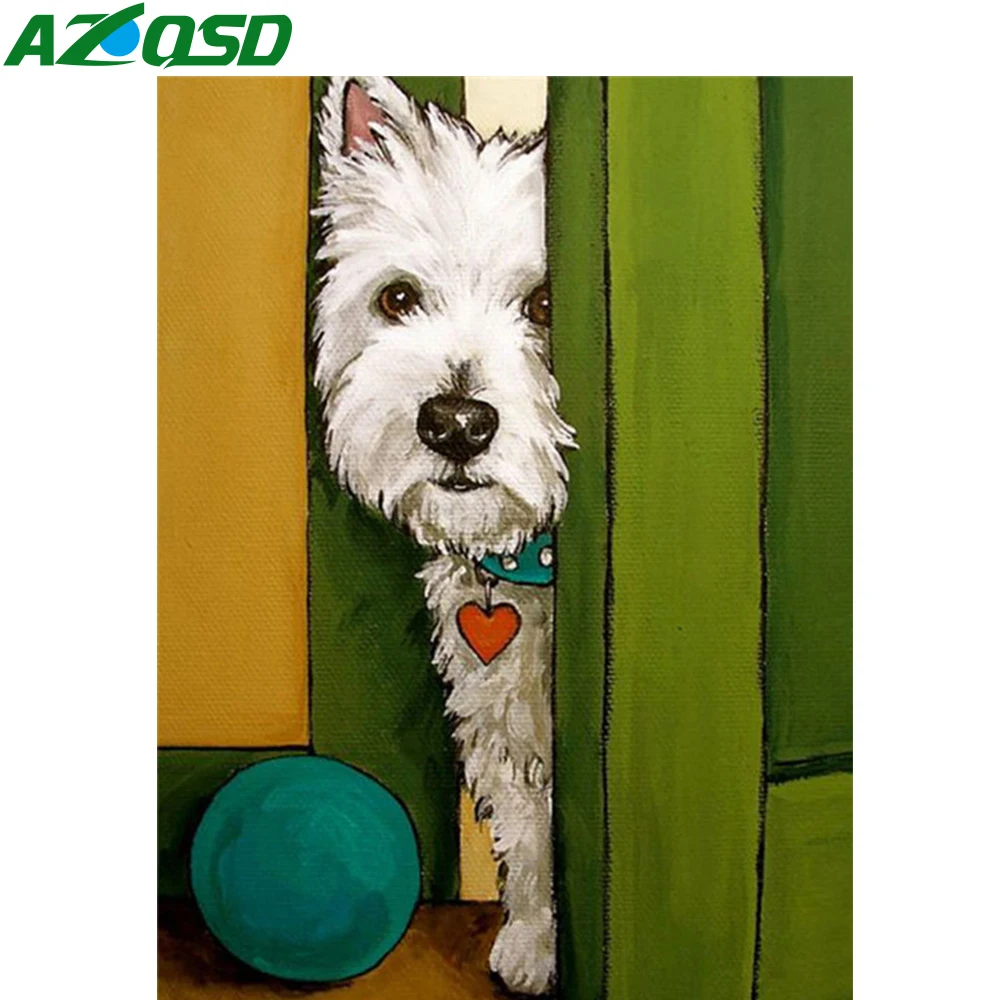 

AZQSD 5D Diamond Painting Dog Cross Stitch Kits Rhinestone Diamond Embroidery Animal Mosaic Handmade Home Decoration Gift