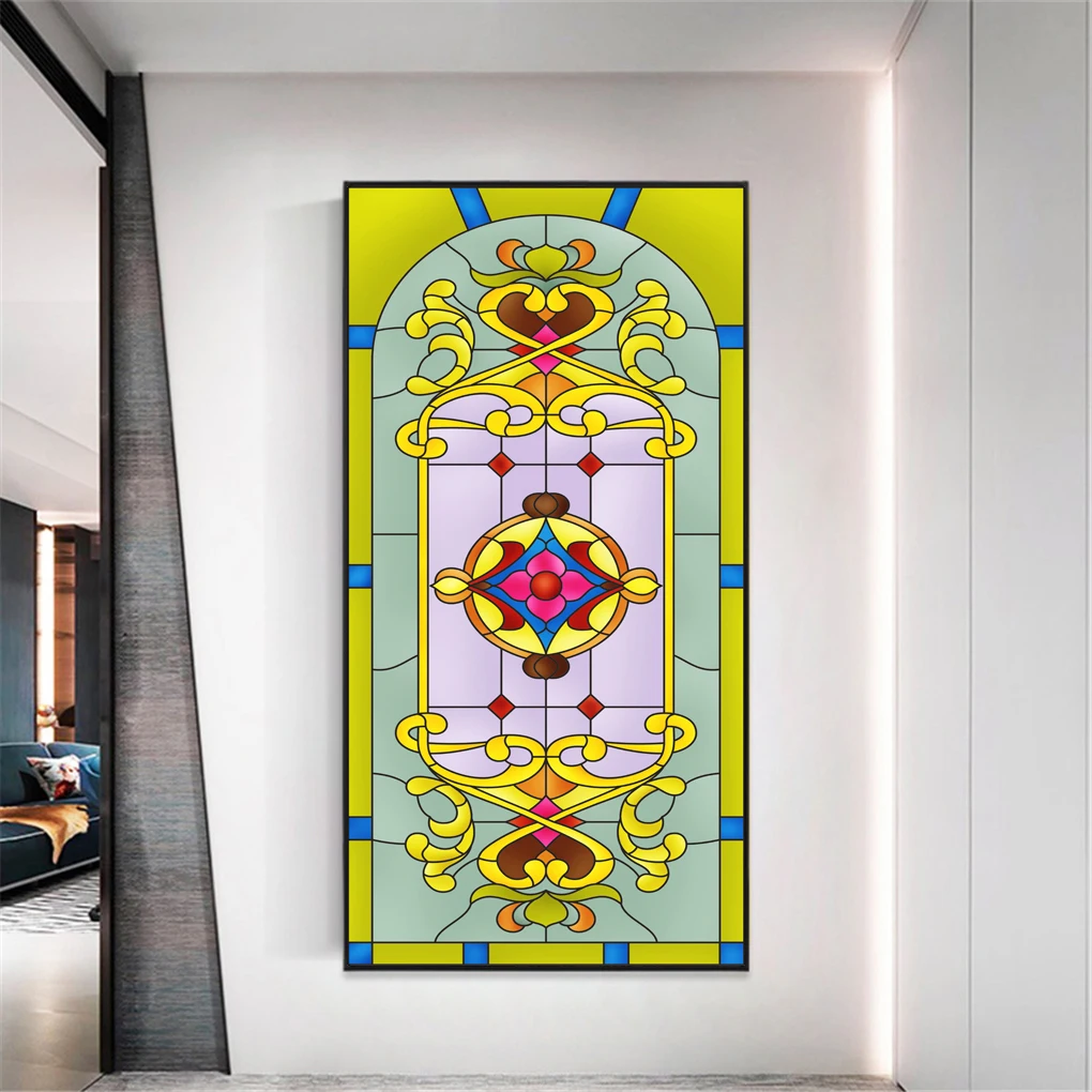 Декоративная витражная пленка для окон в церковном стиле без клея статическое