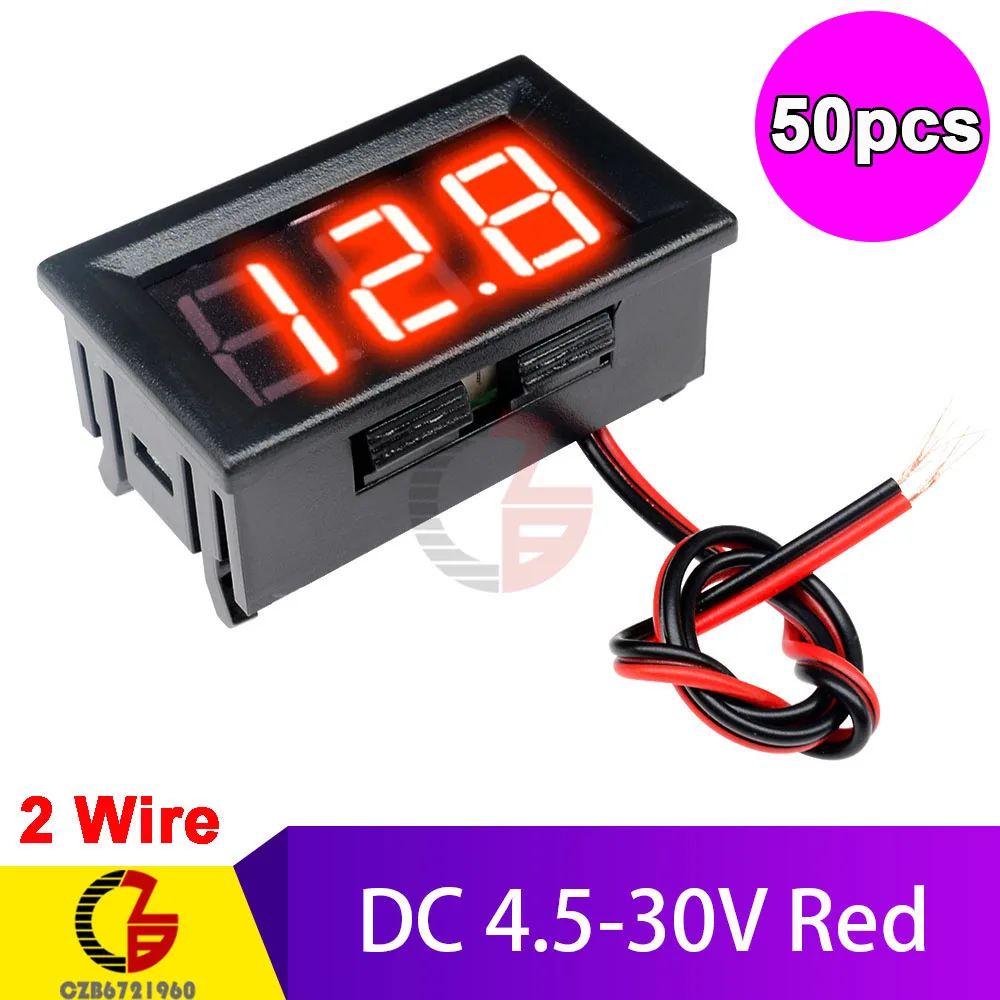 

Светодиодный вольтметр, измеритель напряжения с LED дисплеем 0,56 дюйма, красный, зеленый, синий, 24 В постоянного тока, для автомобилей и мотоциклов, 50 шт.