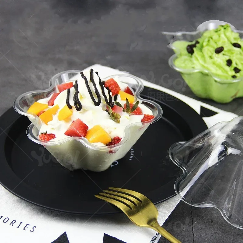 

50pcs 300ml ice cream bowl Dessert cup Disposable Plastic Tableware cake Pudding Mousses Yougurt Jelly Container