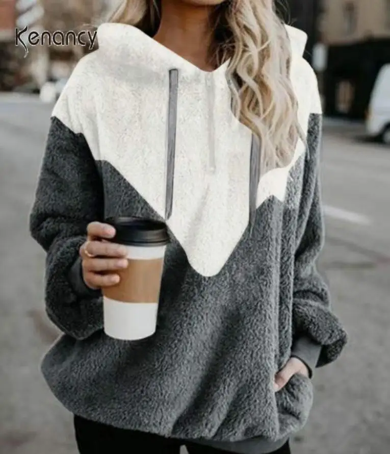 Контрастные Женские повседневные свитшоты Kenancy в стиле пэчворк Флисовые женские