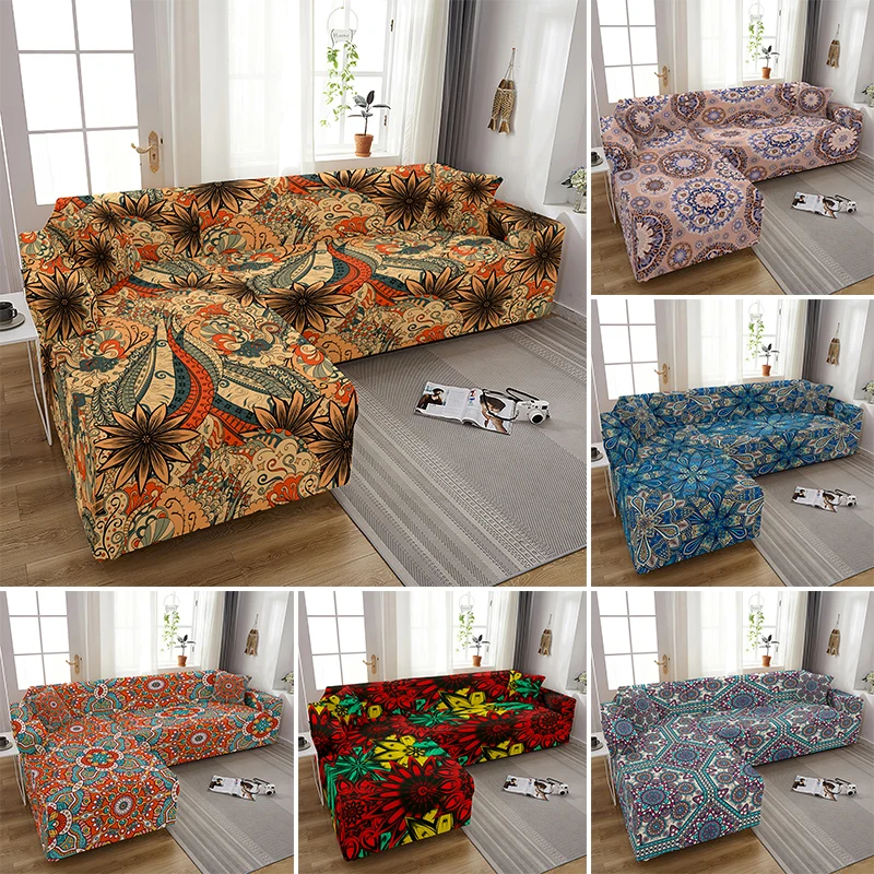 

Retro Bohemia Mandala Slipcovers Elastic Sofa Cover Tight Wrap All-Inclusive Stretch L Shape Couch Covers For Living Room Hotel