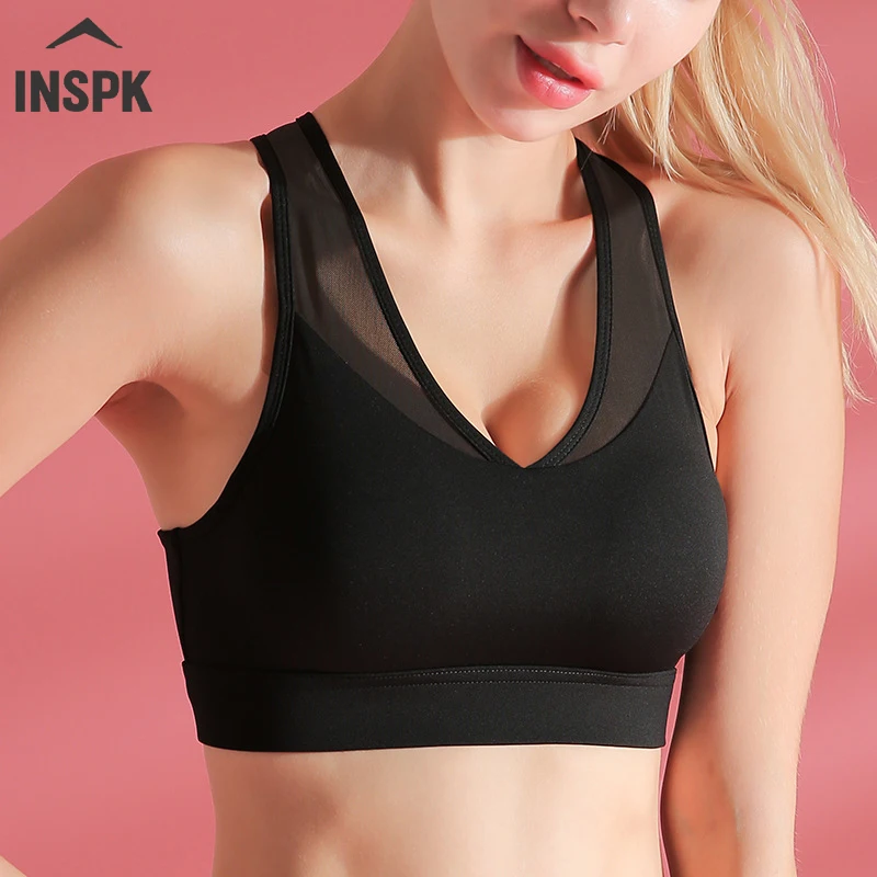 

INSPK 2020 New Style Women Sports Underwear,4 Colors Mesh Splicing Gym Bra For Running,Fitness,Yoga,Nylon Sport Bra S M L Xl