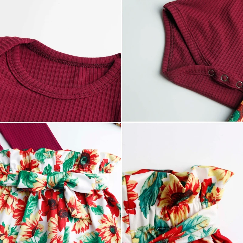 

New Autumn Baby Girl Clothes Sets Long Sleeve Cartoon Romper Tops Floral Trousers Headband Outfits Clothes