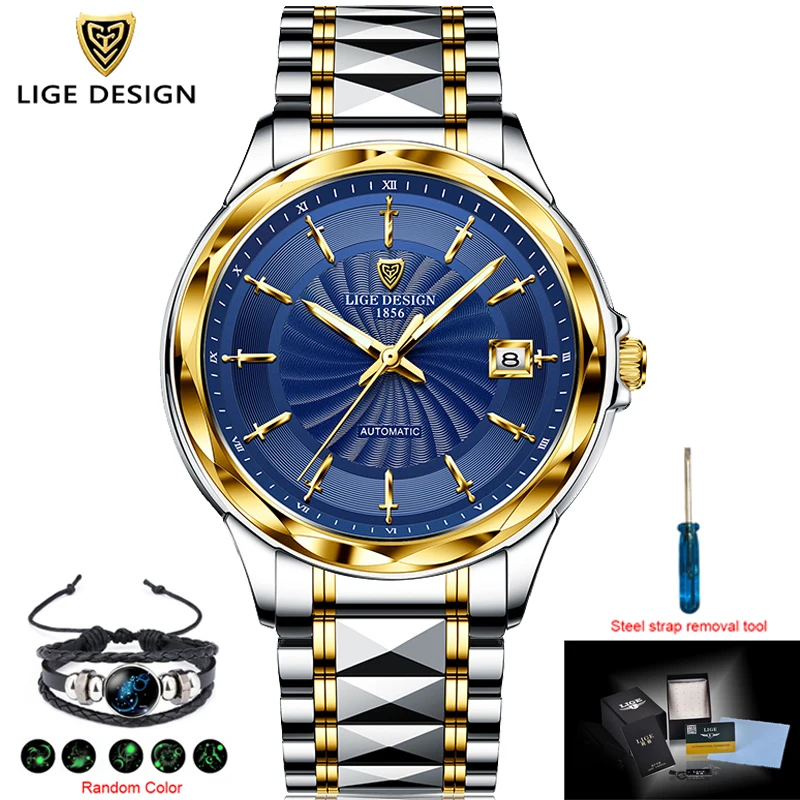 

LIGE Original Brand Wrist Watches Mens Automatic Self-Wind Tungsten Steel Waterproof Business Mechanical Watch Relogio Masculino