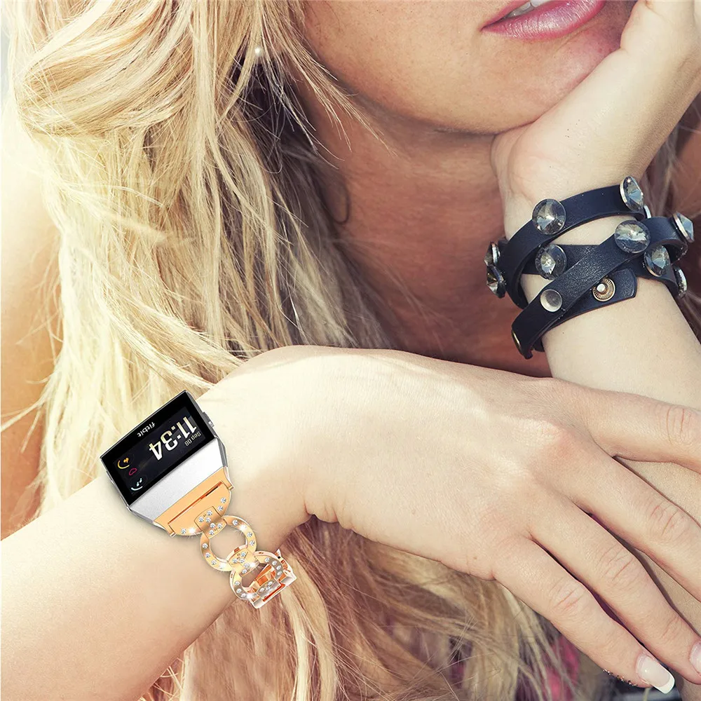 

For Fitbit Ionic Bands Crystal Luxury Stainless Steel Metal Replacement Strap With Metal Clasp Buckle Smart Watch Band Bracelet