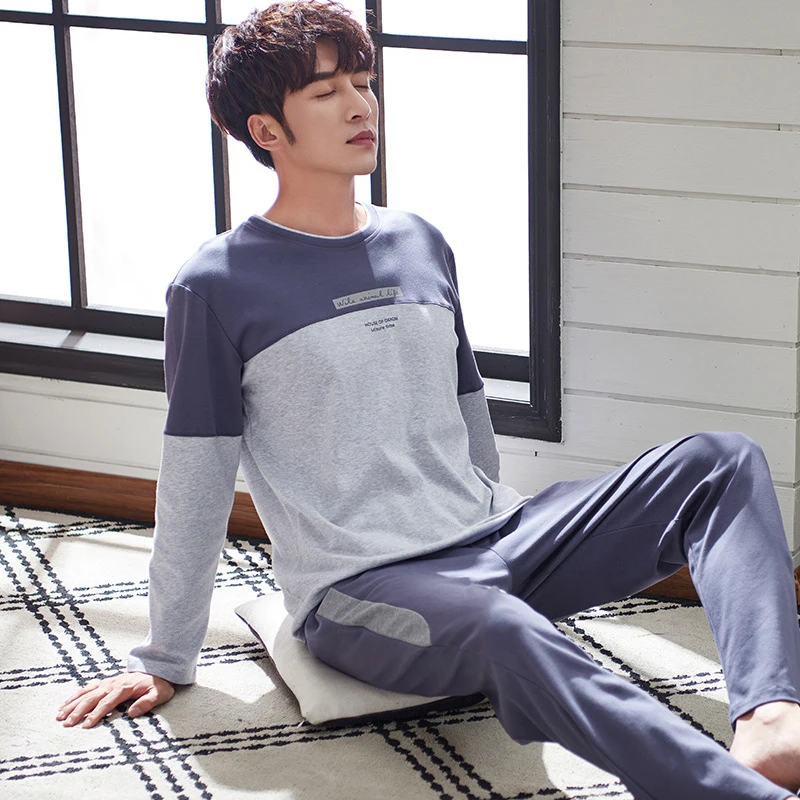 Зимние хлопковые пижамы для мужчин с принтом букв пижама homme повседневные