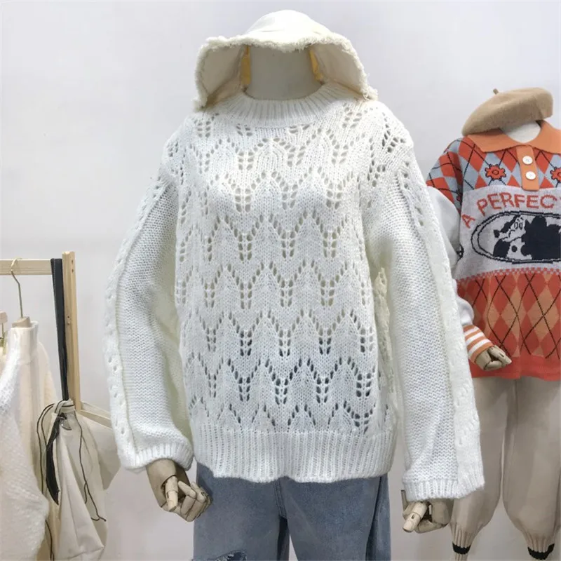 2019 новый свитер женский Осень Зима корейский ленивый свободный Ins выдалбливают