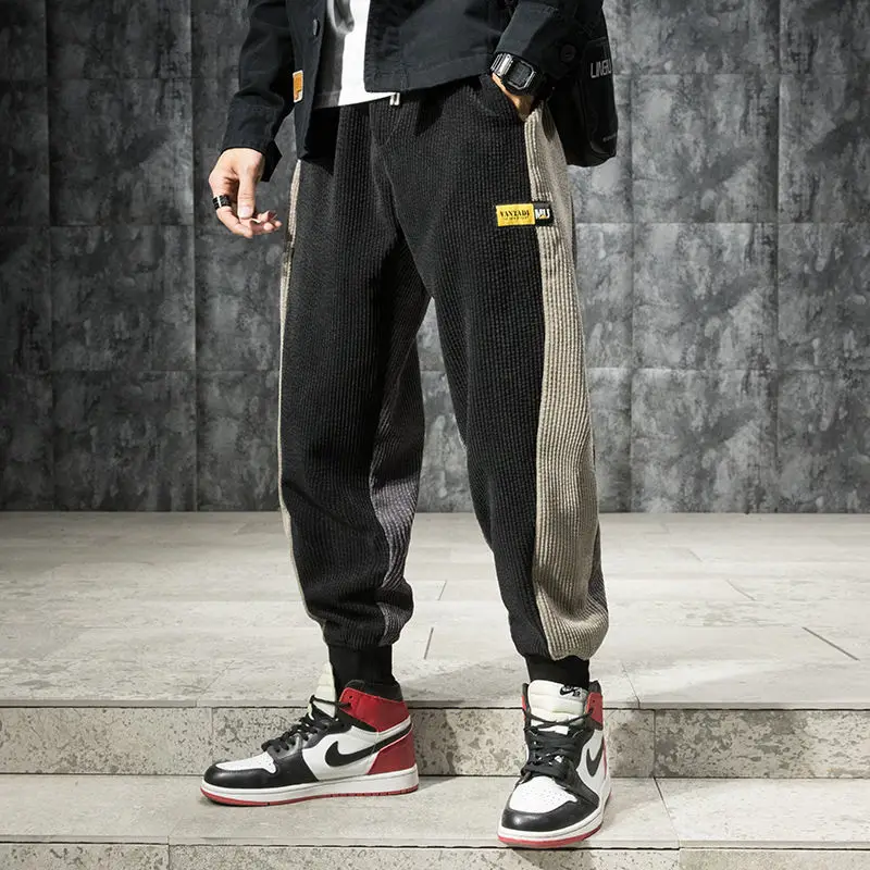 

Corduroy Harem Pants Mens Loose Cargo Pants Spring Autum Casual Patchwork Hip Hop Joggers Streetwear Man Sweatpants Ankle-Length