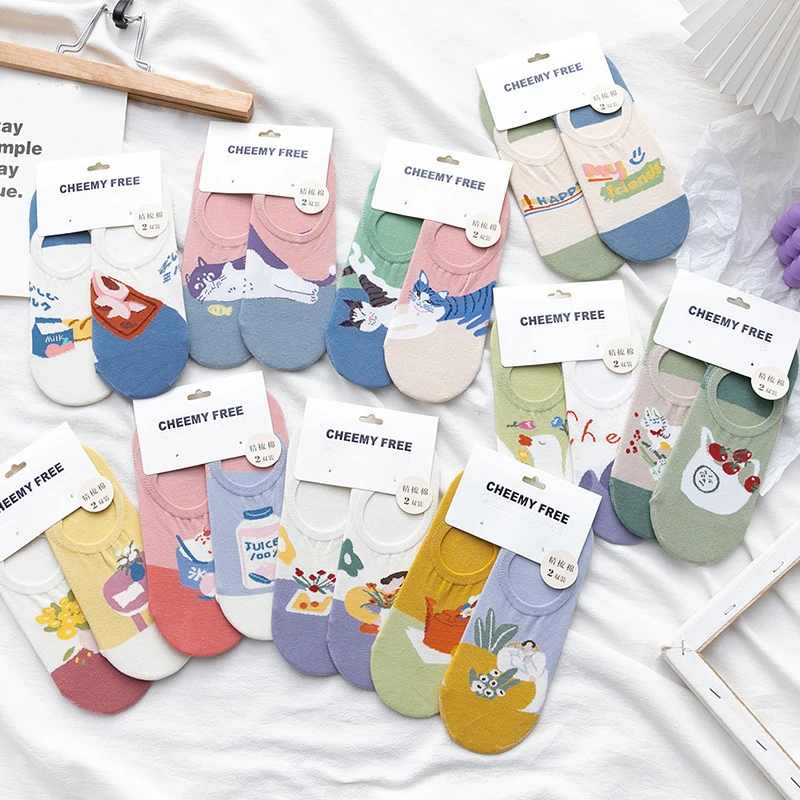 

Funny Boat Socks Silicone Non-slip Socks Cartoon AB Story Cute Summer Breathable Women Girls Invisible Socks Shallow Socks