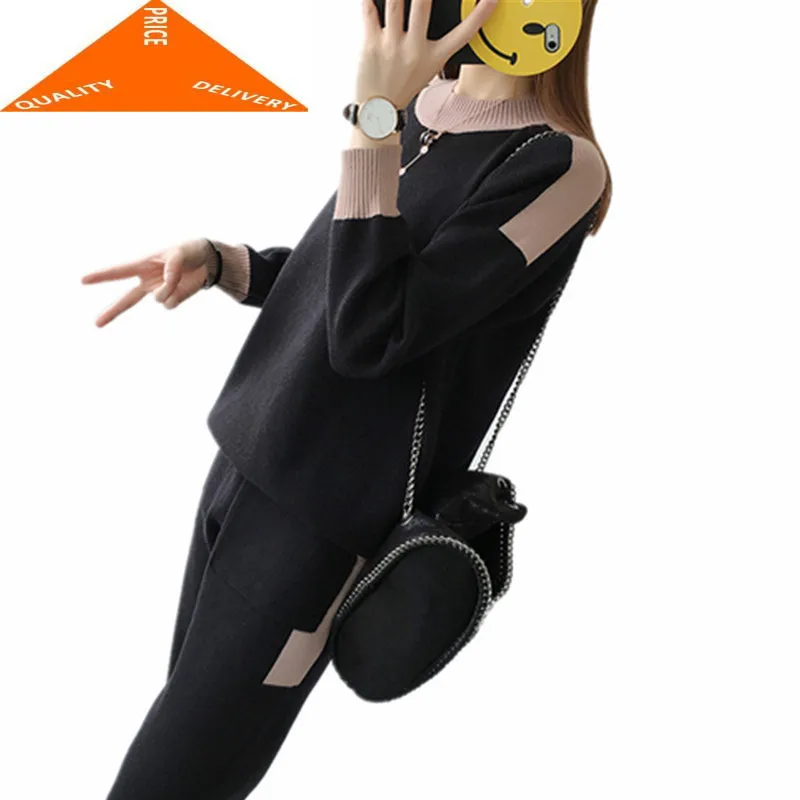 2020 женский теплый осенний модный Женский Повседневный Трикотажный костюм из 2