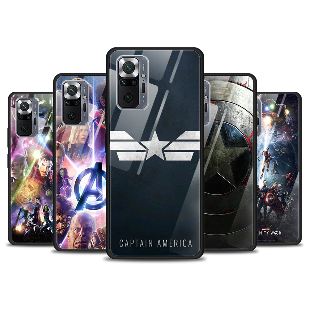 

Avengers Captain America Tempered Glass Cover For Xiaomi Redmi Note 10 10S 9 9T 9S 8T 8 9A 9C 8A 7 Pro Max Phone Case