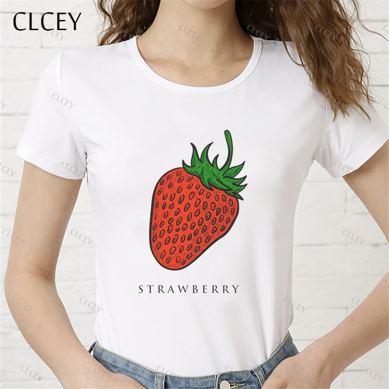 Clcey Новая женская Мода Милая Клубничная забавная Футболка с принтом Модная
