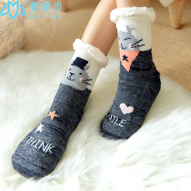 1 Pair Thick Warm Floor Sock Non-slip Home Female Floor Socks Christmas Gifts Cartoon Carpet Socks for Winter