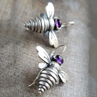 retro bee earrings for women lovely little bee purple stone earrings girl insect statement hook earrings party gift