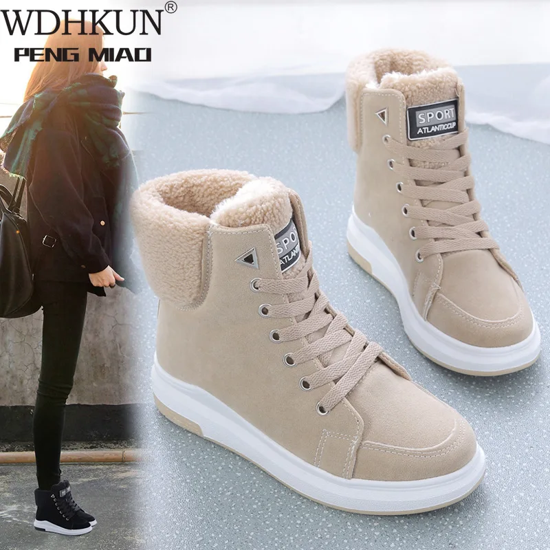 

Women Sneakers New Fashion Flock Women Casual Shoes Breathable Autumn Winter Lace-Up Flats Platform Women Shoes Womens Boots