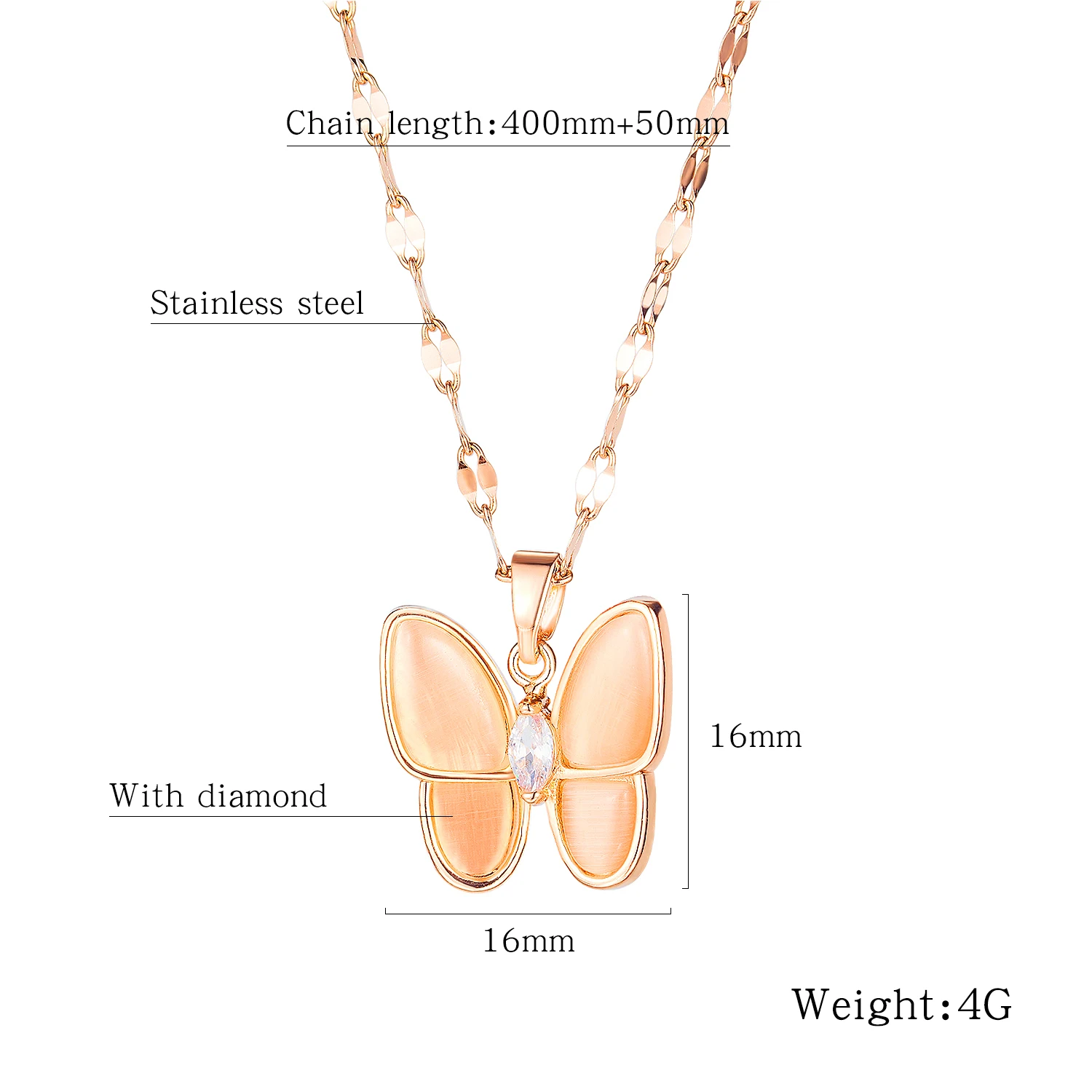 Женское Ожерелье цепочка из розового золота с бабочкой до ключиц золота/золота