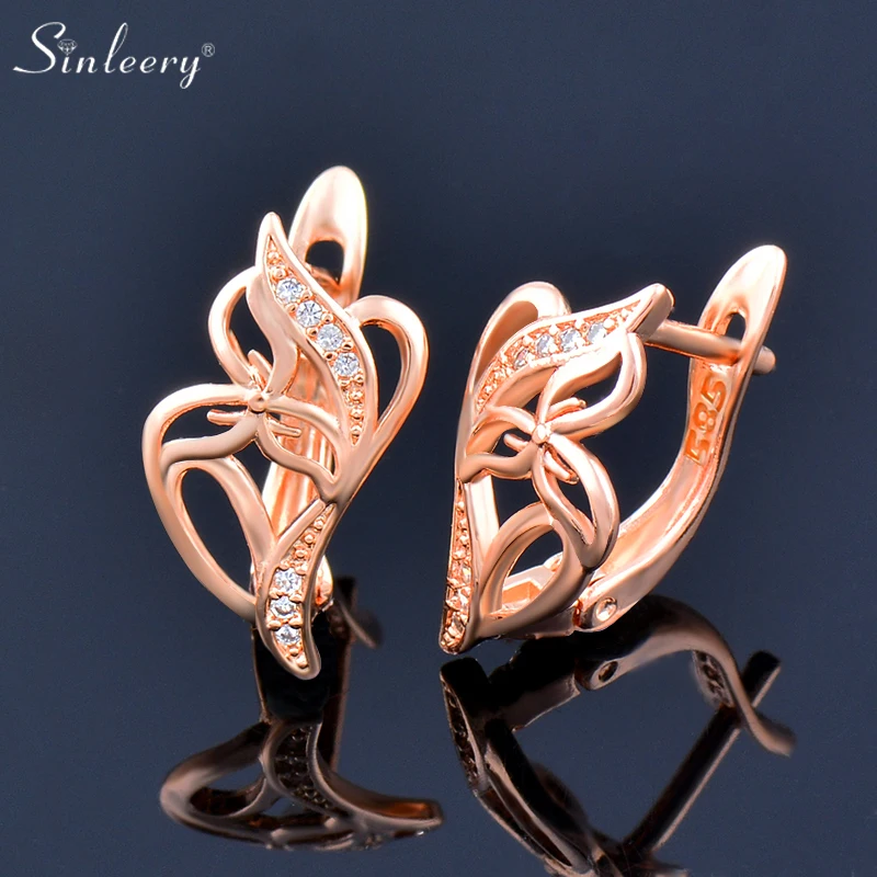 

Женские винтажные полые серьги SINLEERY, серьги из розового золота 585 пробы в форме бабочки, свадебные ювелирные украшения из драгоценных камне...