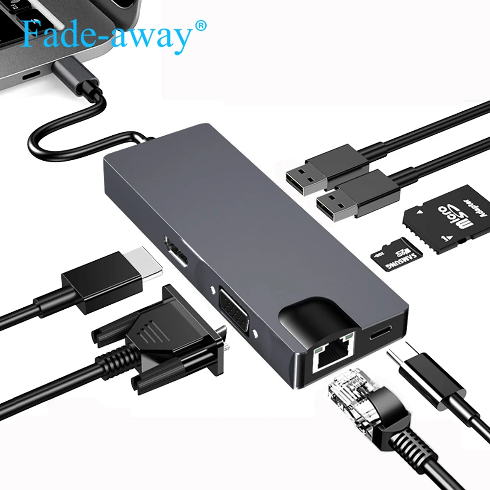 

Концентратор USB Type-C, HDMI, 4K, USB 3,0, VGA, PD, Gigabit Ethernet, RJ45, SD, TF-карта, мульти док-станция для Macbook, ноутбуков, Samsung