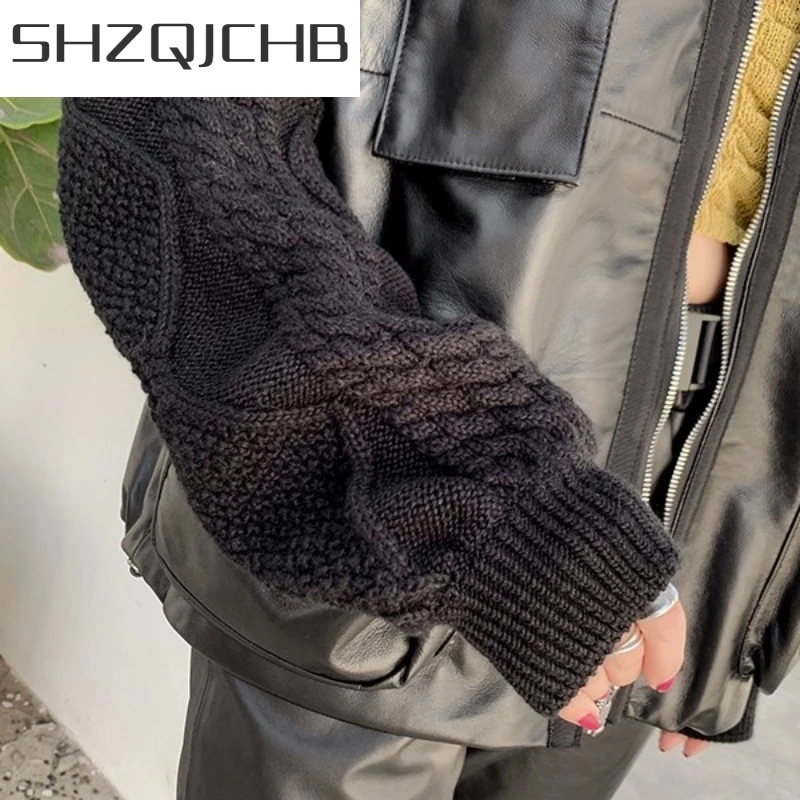 

JCHB 2021 Safari Style Sheepskin Knitting Long Sleeve Trench Coat Female Streetwear Designer Loose Zipper Genuine Leather Outerw