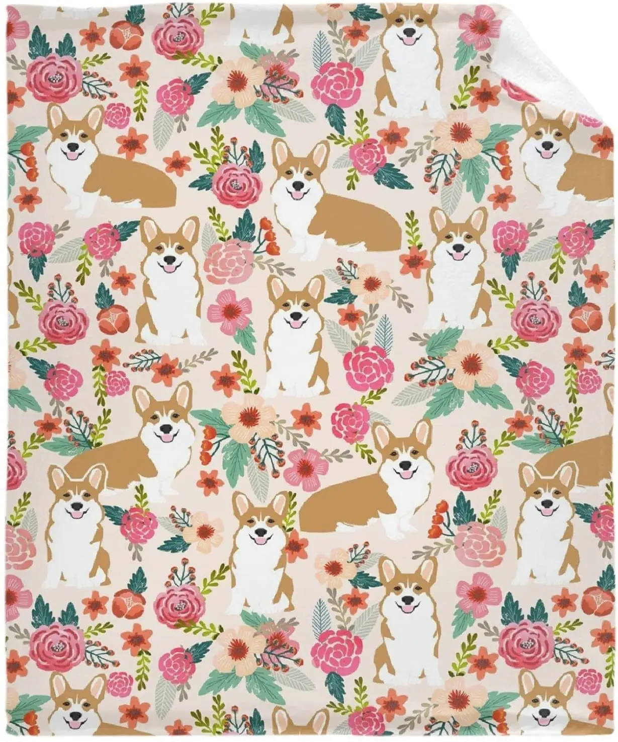 

Cute Corgi Flower Blanket Cozy Blanket Blankets & Throws for Sofa Bed Couch No Shedding