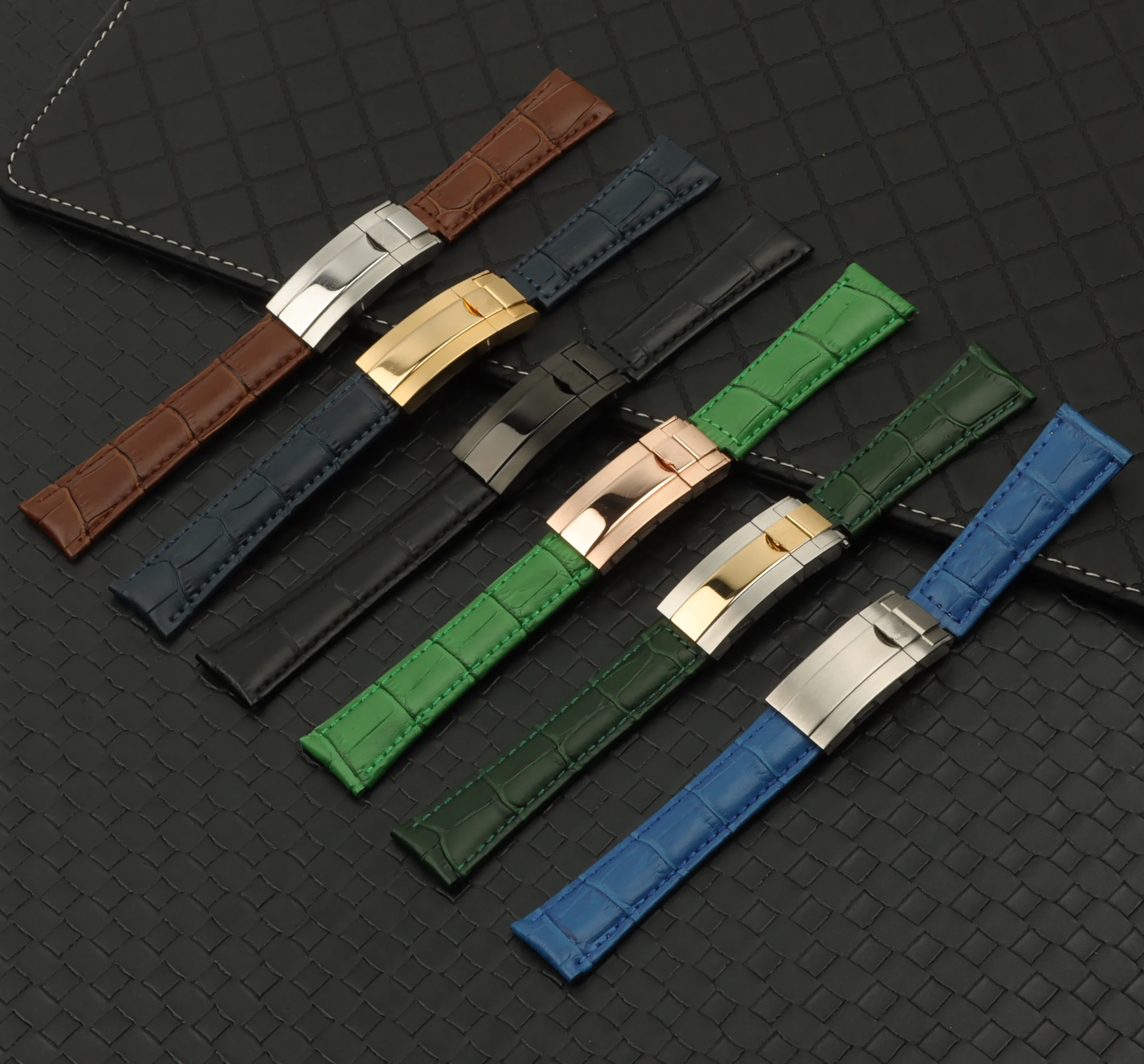 Ремешок из натуральной кожи для наручных часов Daytona Submariner GMT RX 20 мм черный зеленый
