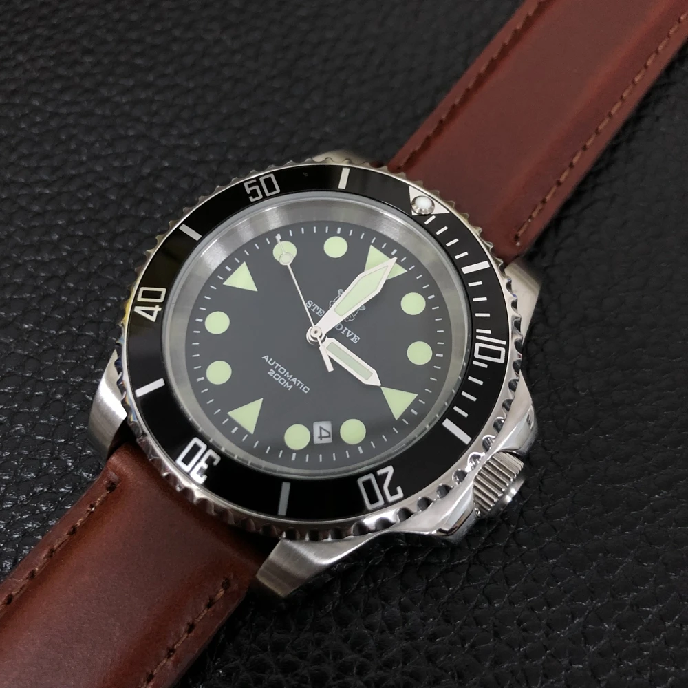 Мужские кварцевые часы STEELDIVE наручные с кожаным ремешком 200 м 2016 го года|Мужские