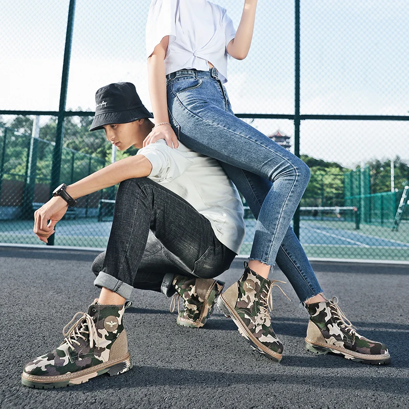 

2021 Autumn Canvas Men Boots Camouflage Army Combat Boots for Mens Fashion Army Military Boots Anti Slip Outdoor Man Shoes