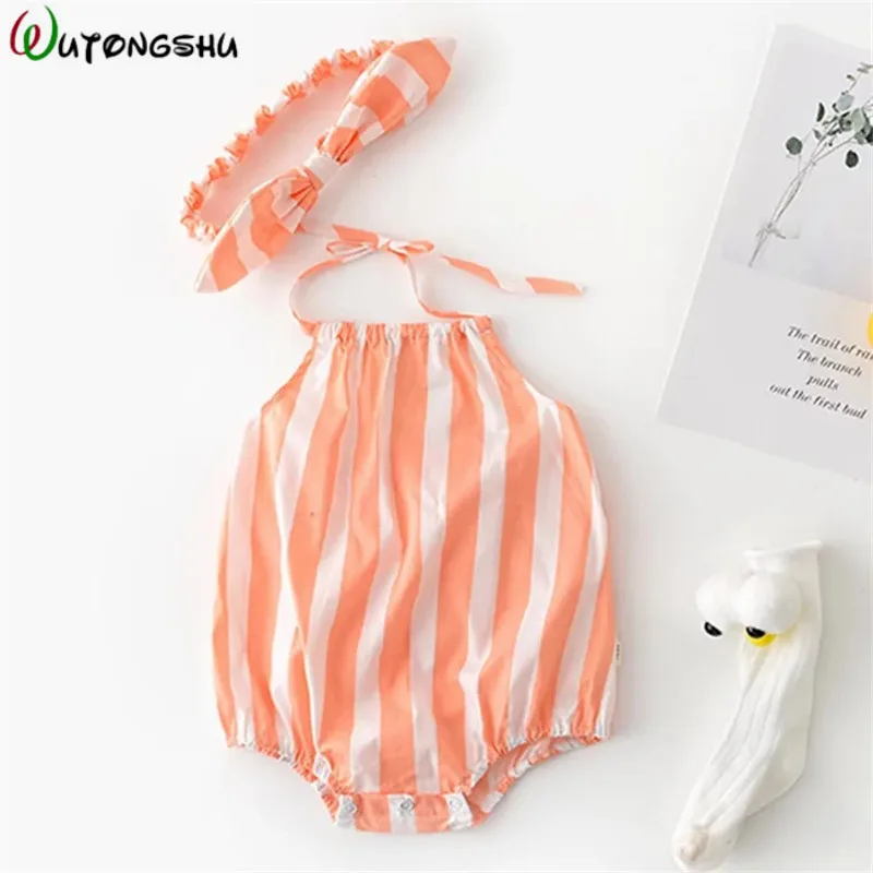 Комбинезоны для новорожденных полосатая одежда с цветами летняя тонкая