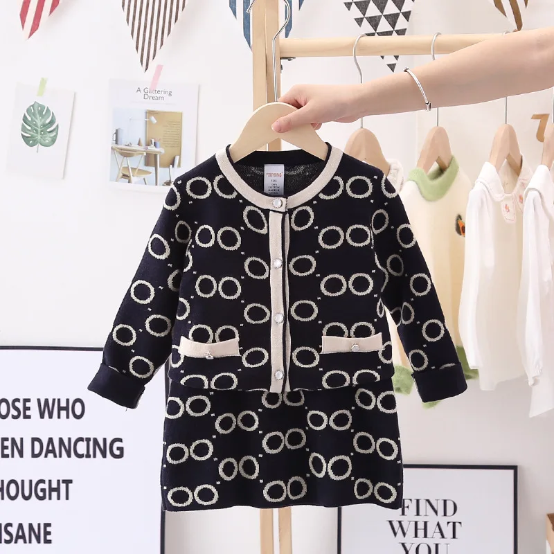 

Girls Fashion Set Knit Sweater Skirt 2 Piece Set Elegant Princess Suit Autumn New Arrival Set For Girls Kids Knit Clothes