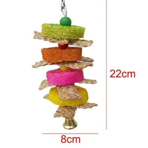Wooden Bell Beads Hanging Toy Maize Peel Loofah Parrot Molar Chew Bite Birds Pet Toy