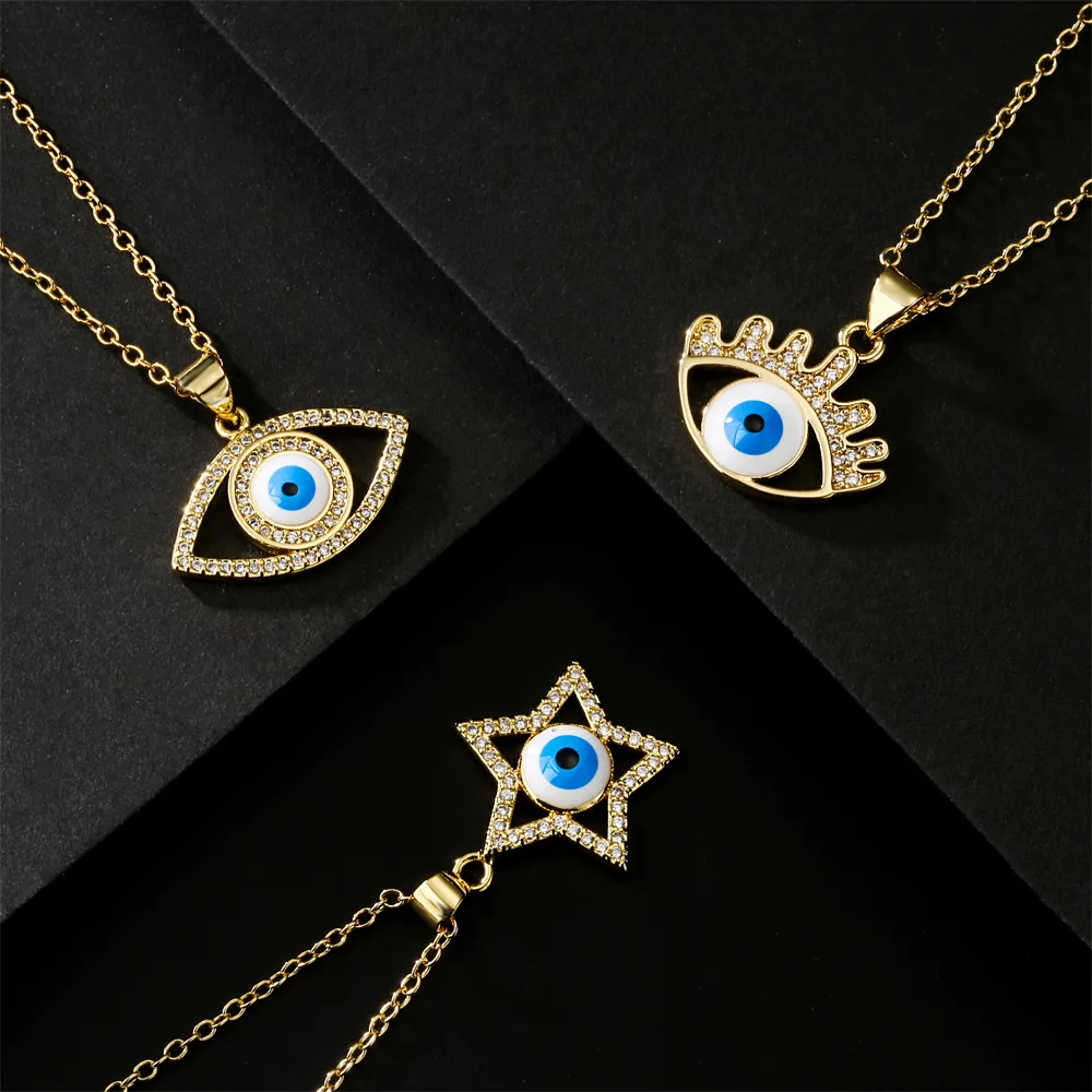 

Dainty Evil Eye Necklaces Gold Plated Zircon Pendant Necklace for Women Protection Charm Valentine's Day Jewelry Gifts