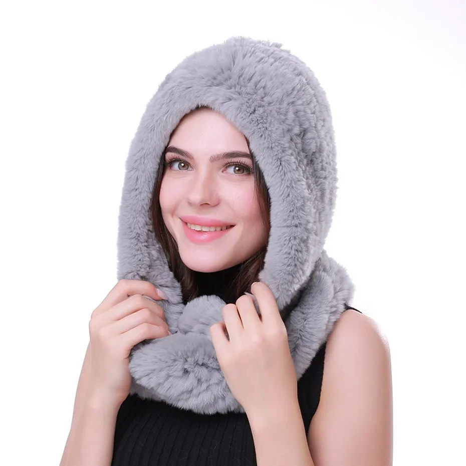 Glaforny вязанная Настоящий мех кролика шапка Ушная муфта теплый шарф Шапка мягкая и модная 2 использования 25 цветов