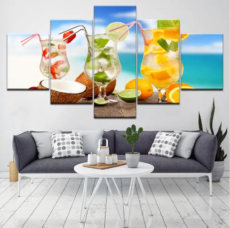 Модульные холщовые художественные плакаты 5 шт. принты напитков картина