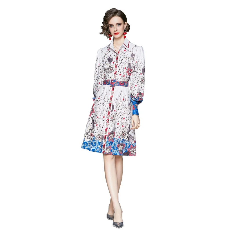 

2021 Newest Fashion Designer Mini Dress Spring Women's Party Dress Long Sleeve Floral Print Crystal Vacation Holiday Dresses