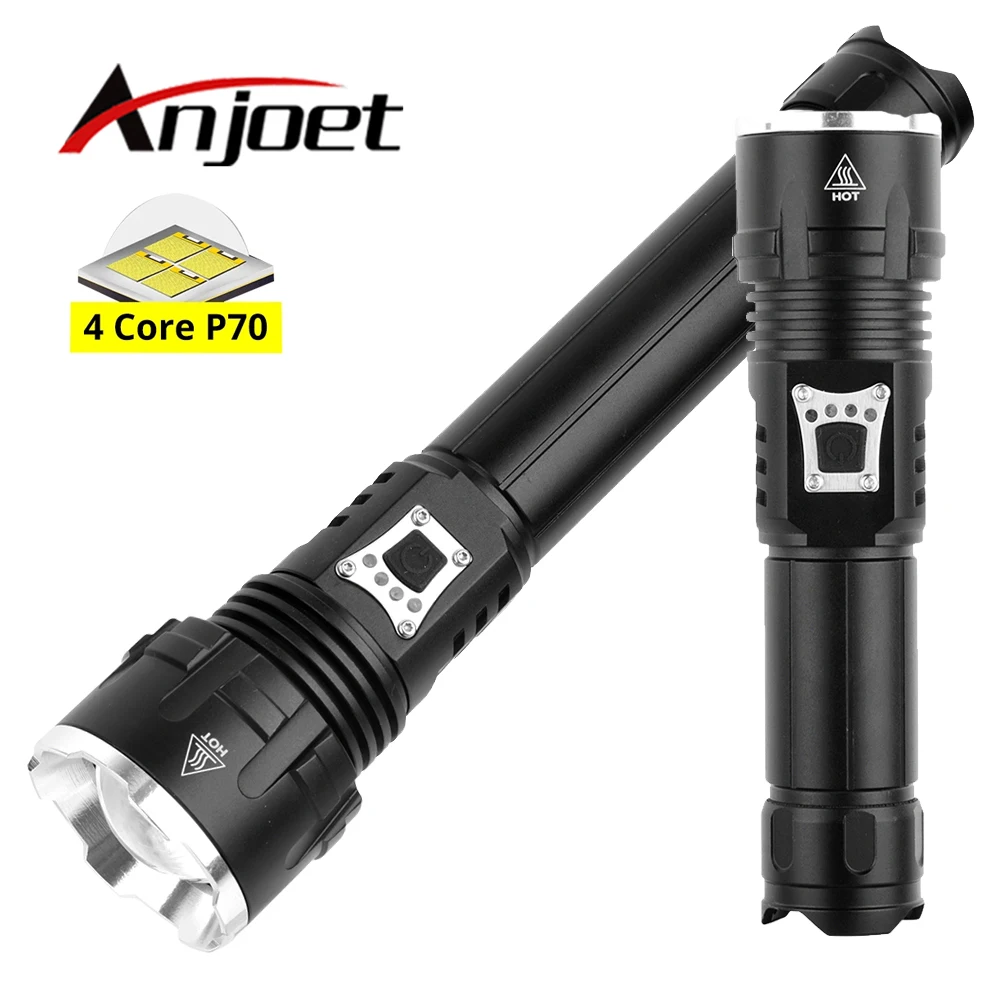 

Anjoet мощный XHP90.2 ультра яркий 18650 светодиодный вспышка светильник XLamp USB Перезаряжаемые XHP70 Тактический светильник 26650 зум лагерь фонарь