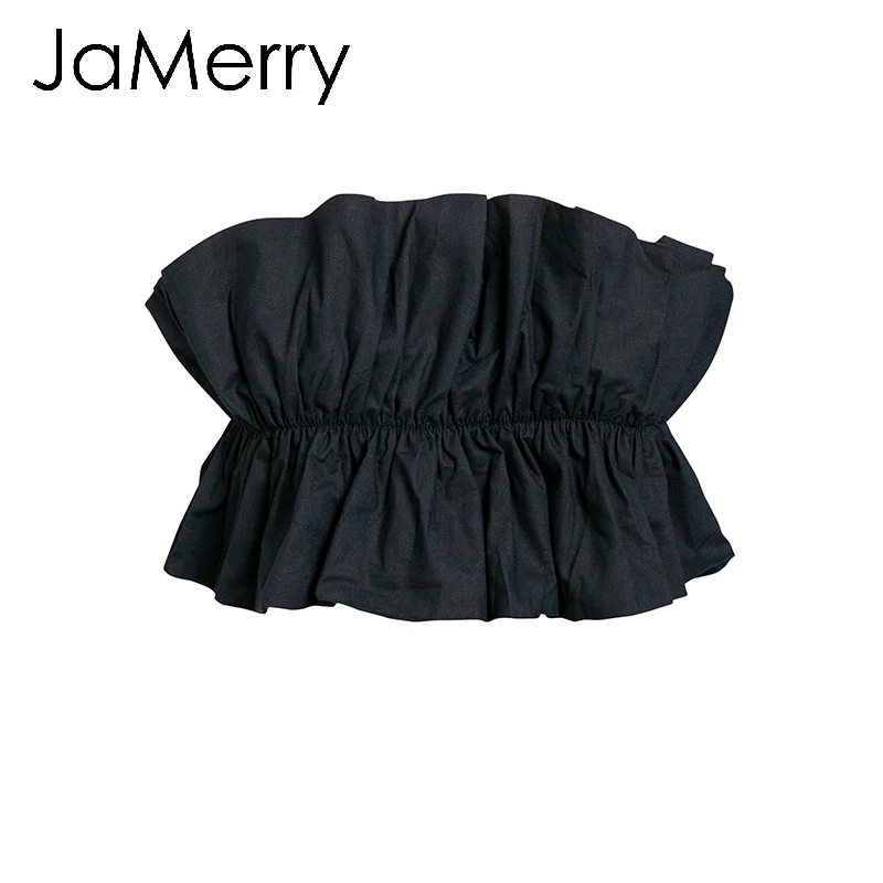 JaMerry, Сексуальный Топ без бретелек с рюшами, летние пляжные топы на шнуровке, однотонные женские короткие майки, модные вечерние топы