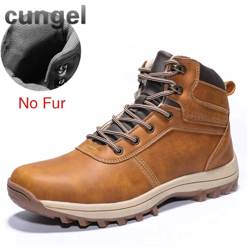 859-yellow CUNGEL/зимние теплые мужские ботинки; мужские зимние ботинки из натуральной кожи с мехом; водонепроницаемые рабочие ботильоны ручной работы; мужская обувь с высоким берцем - Цвет: 859-yellow