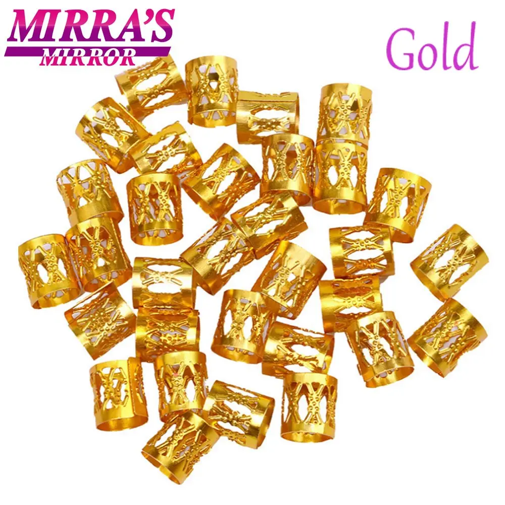 Mirra's Mirror 100 шт смешанные бусины для волос для косичек серебряные кольца для волос для девочек регулируемые аксессуары для дредов золотые манжеты клипсы - Цвет: 100pcs Gold