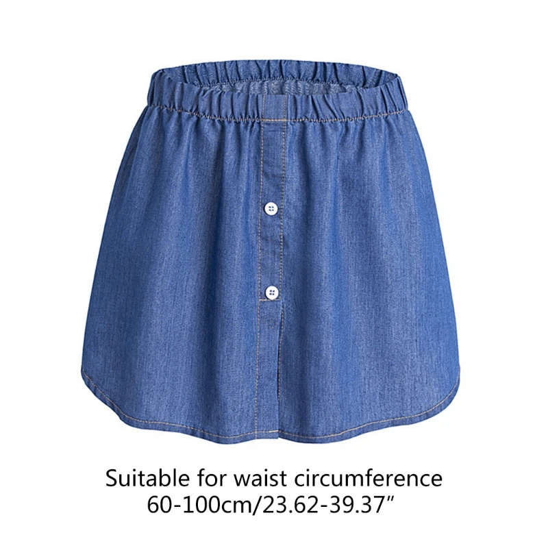 

LXAE Women Spring Denim False Hem Layering Fake Top Lower Sweep Skirt Buttons Irregular A-Line Half Shirt Blouse Skirt Extenders