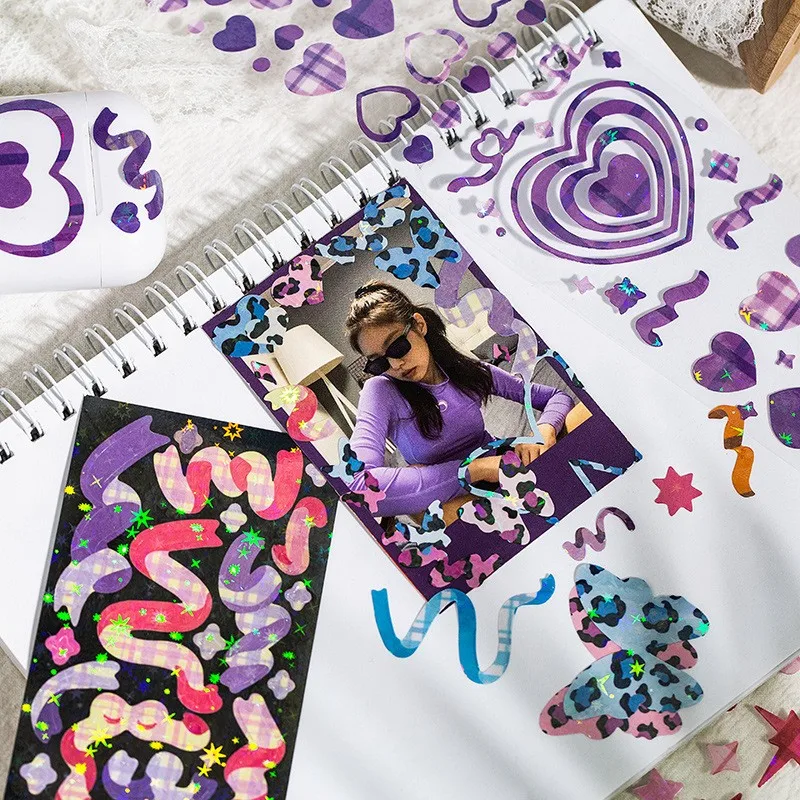 

2pcs Colorful Flowers Heart Ribbon Sticker Self Adhesive Shiny Stickers For Arts Craft Greeting Cards Scrapbook Home Decoration