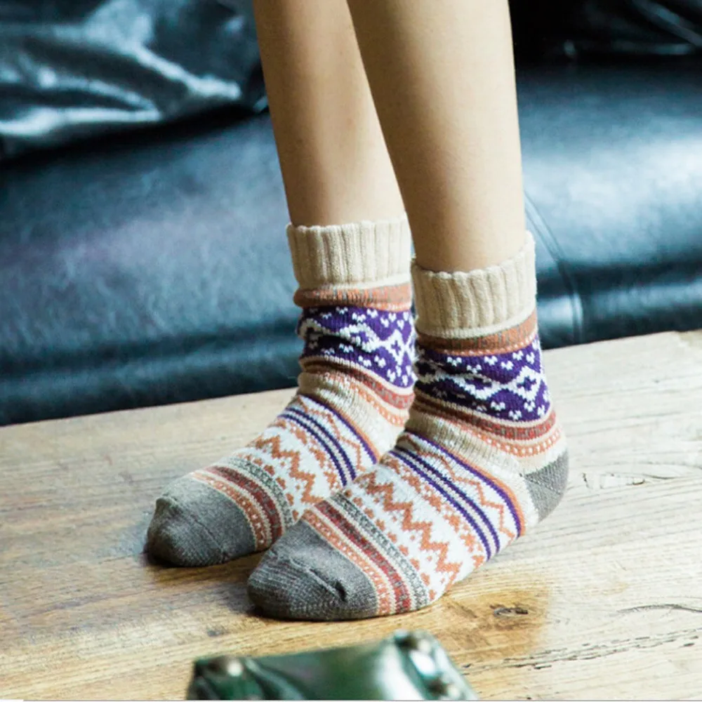 Женские винтажные носки зимние мягкие теплые толстые шерстяные с круглым