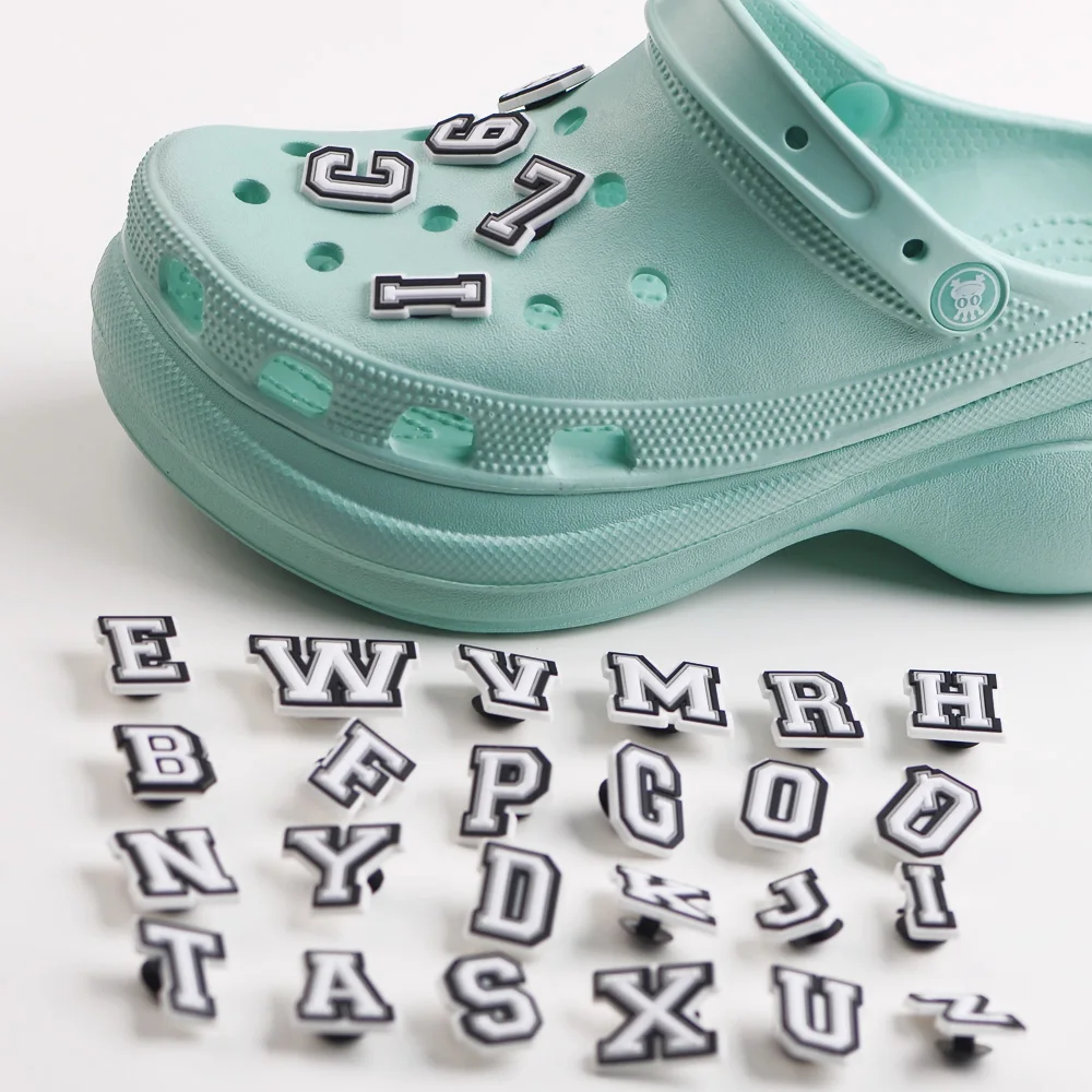 1PCS Black White Alphabet Shoes Charms DIY Letter Shoes Buckle Accessories for Croc Clogs Wristband Decoration Kids Gifts