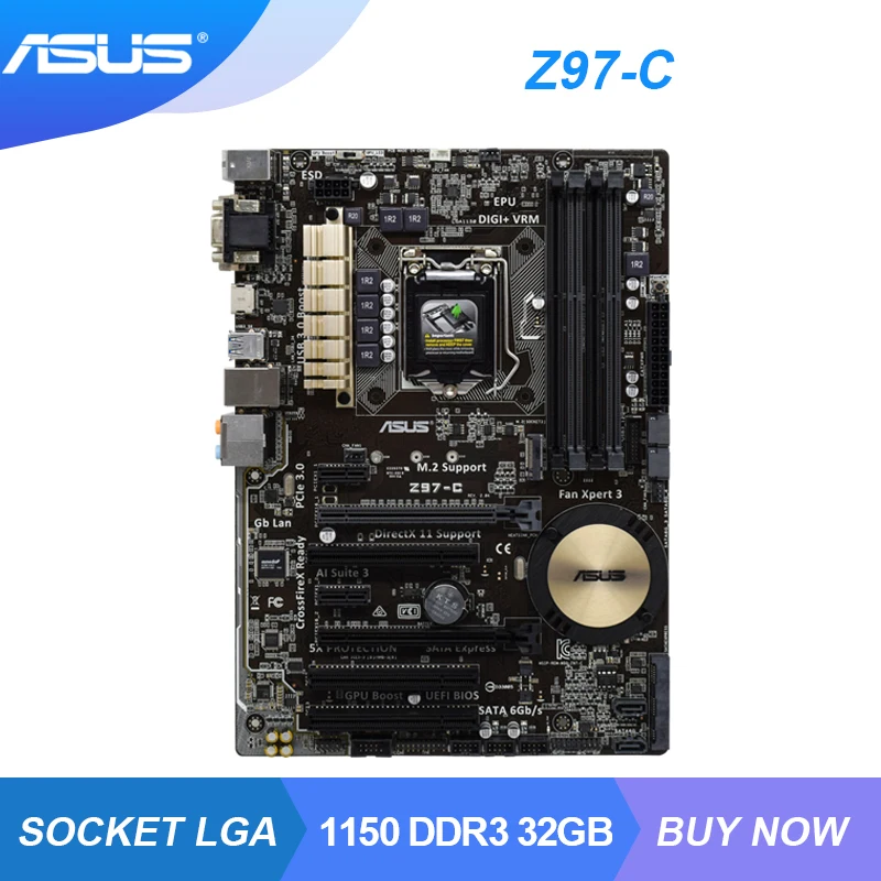

ASUS Z97-C Intel Z97 LGA 1150 Desktop PC Motherboard DDR3 32GB PCI-E 3.0 M.2 HDMI USB3.0 ATX Core i3 i5 i7 xeon e3-1286 v3 Cpus