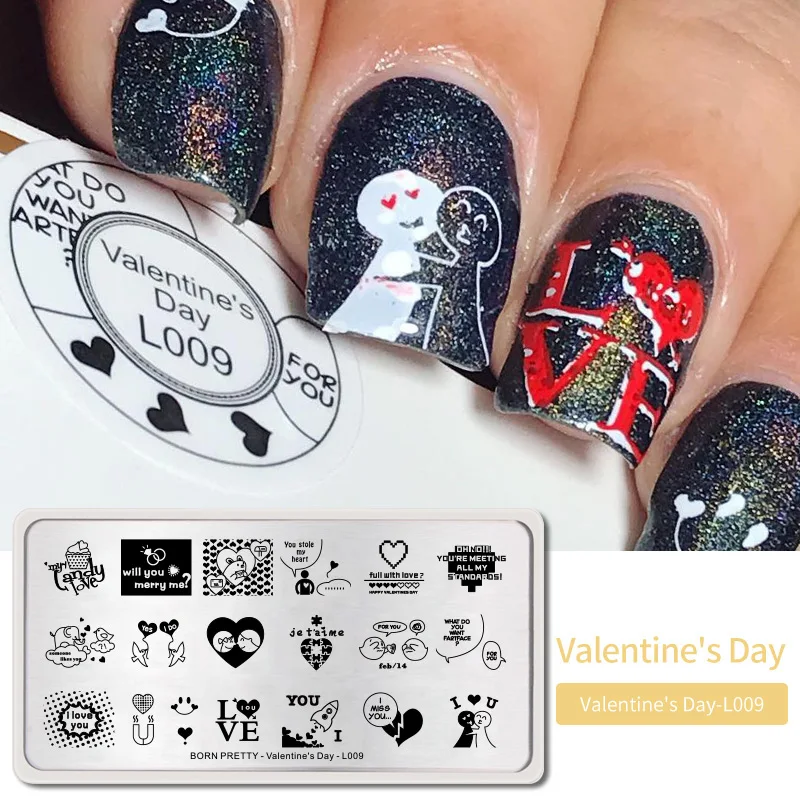 Valentines Day2 BORN PRETTY дизайн ногтей штамп штамповка шаблон цветок геометрии любовь DIY маникюр изображение пластины из нержавеющей стали дизайн ногтей трафарет - Цвет: Valentines Day2