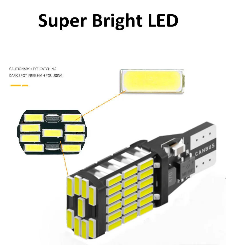 

2PCS 1200LM T15 922 921 912 W16W 12V Extremely Bright Canbus Error Free 4014 Chipsets LED Bulb Reverse Light T15-4014-45SMD