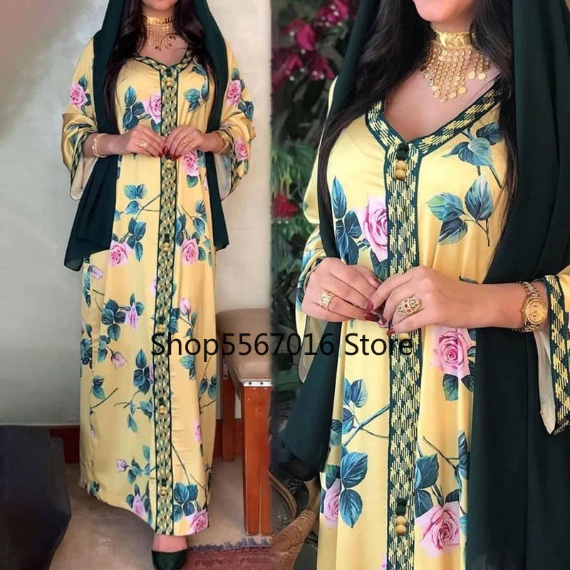 Цветочное длинное платье в стиле бохо Abaya Дубай Турция мусульманское кимоно для