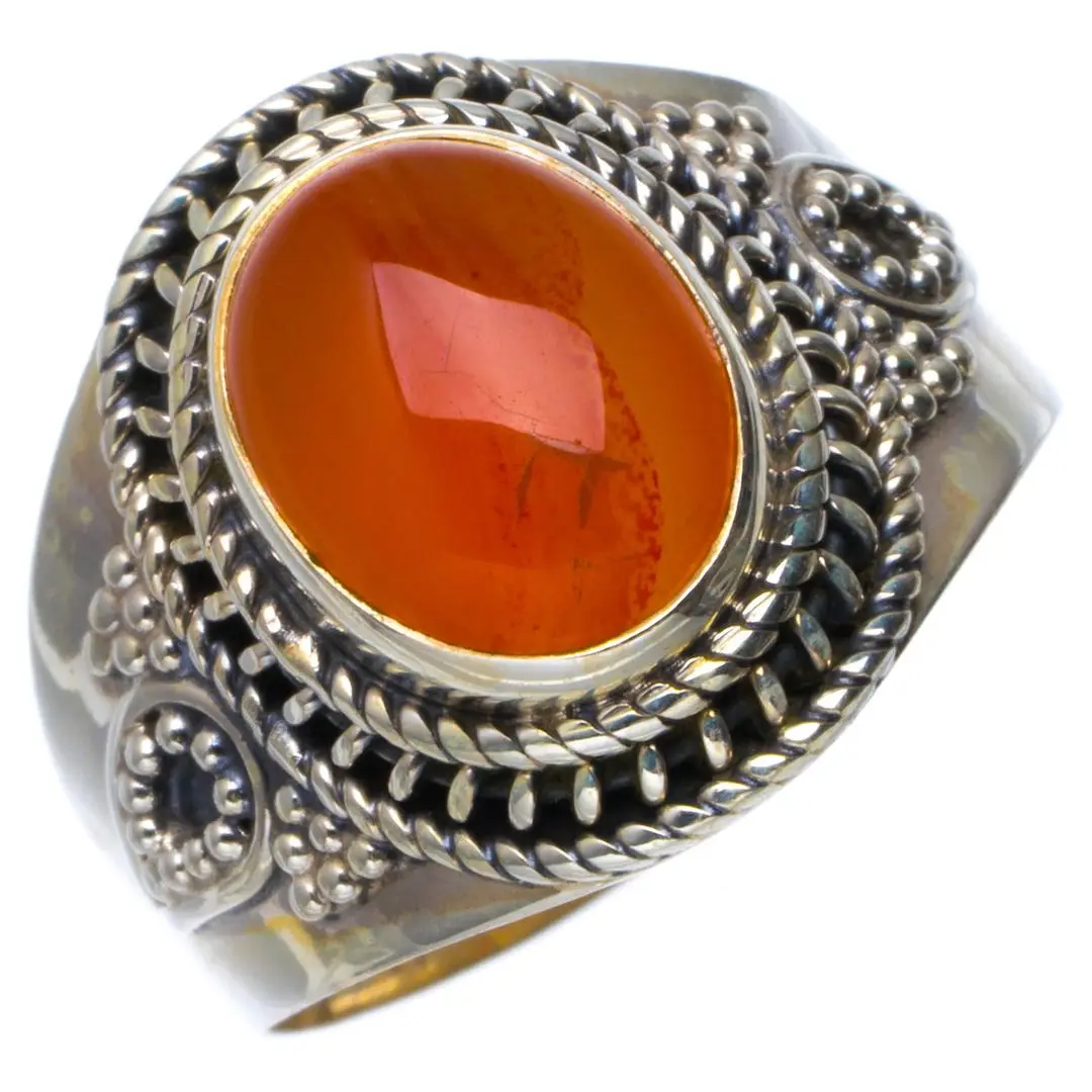 Натуральное сердолик ручной работы уникальное 925 пробы Серебряное кольцо 6 75 B1291 |