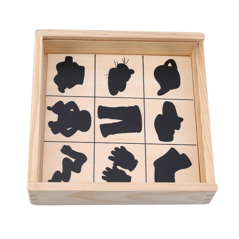 

Montessori Enlightenment Teaching Wooden Puzzle Toy Looking The Shadow Matching Game Card Graphics Corresponding Box New