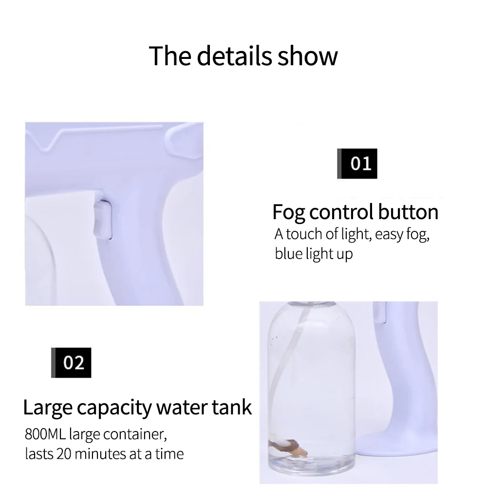 

Nanometer Spray Disinfection Gun Handheld Wireless Charging Cold Sprayer UV Sterilization Spray Disinfection Machine